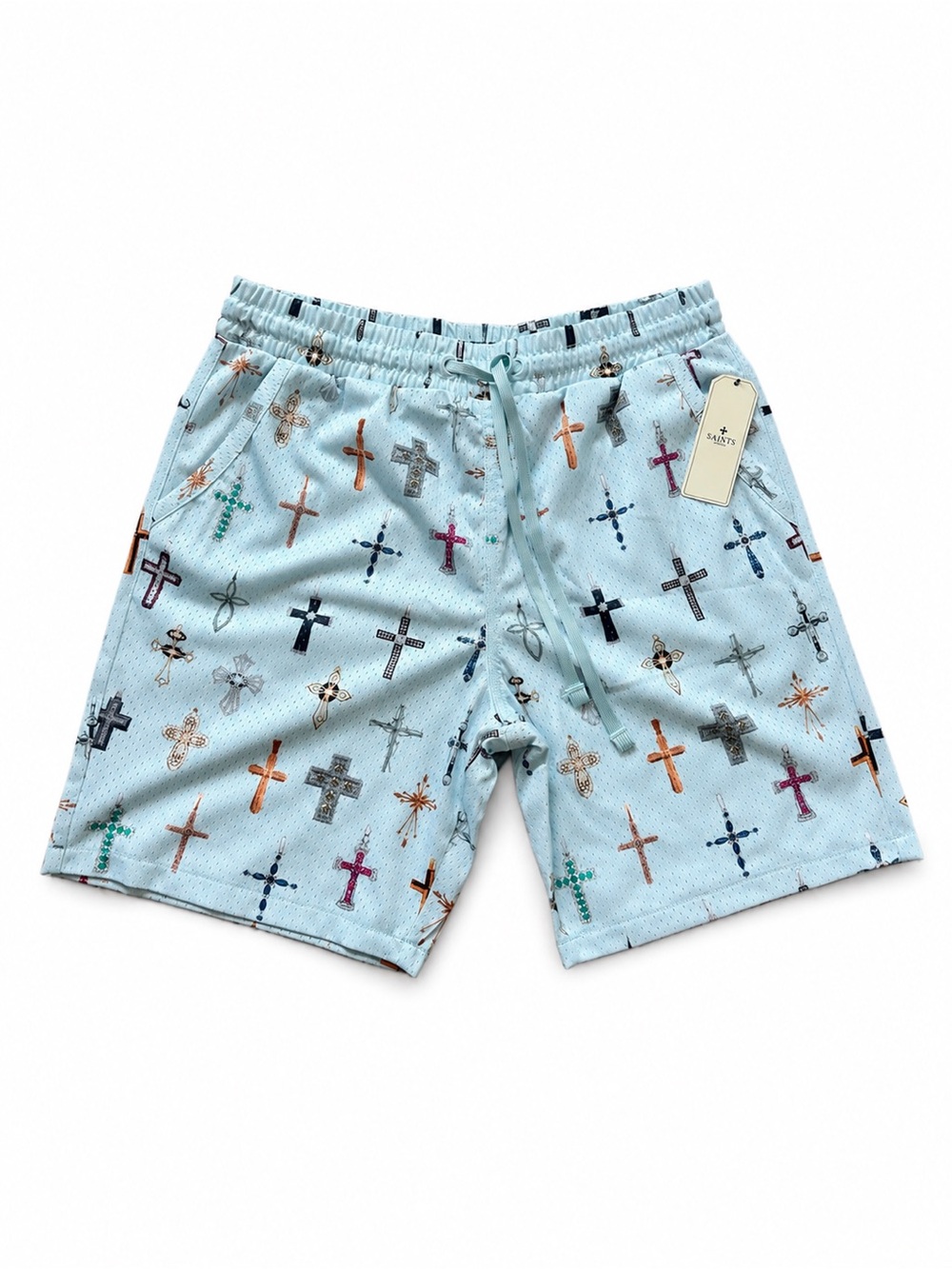 Saints Studio Cross Print Mesh Shorts
